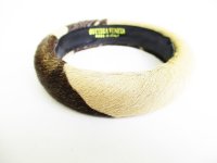 BOTTEGA BENETA Brown & Beige Fur Black Leather Bracelet Bangle #7613