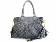 Photo1: LOUIS VUITTON Black Monogram Denim Hand Bag W/strap Neo Cabby MM #7617 (1)