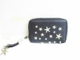 Photo1: Jimmy Choo Metal Stars Black Leather Round Zip Coin Purse #7620 (1)