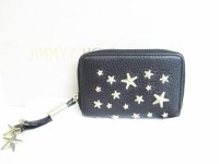 Jimmy Choo Metal Stars Black Leather Round Zip Coin Purse #7620