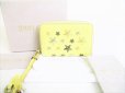 Photo1: Jimmy Choo Metal Stars Cream Yellow Leather Round Zip Coin Purse #7656 (1)