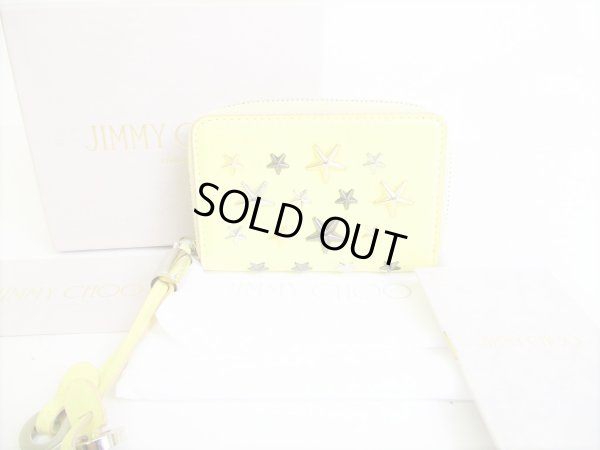 Photo1: Jimmy Choo Metal Stars Cream Yellow Leather Round Zip Coin Purse #7656