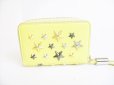 Photo2: Jimmy Choo Metal Stars Cream Yellow Leather Round Zip Coin Purse #7656 (2)