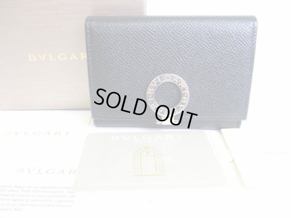 Photo1: BVLGARI Logo Clip Black Leather Business Card Case #7671