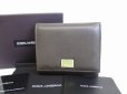 Photo1: DOLCE&GABBANA Dark Brown Leather Trifold Wallet Purse #7691 (1)