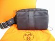 Photo1: HERMES Acapulco Black Canvas Leather Body Bag Waist Pack Purse #7692 (1)