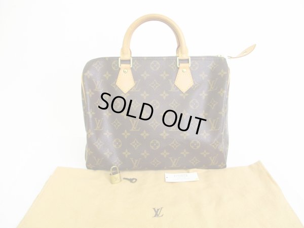 Photo1: LOUIS VUITTON Monogram Brown Leather Hand Bag Purse Speedy 30 #7716