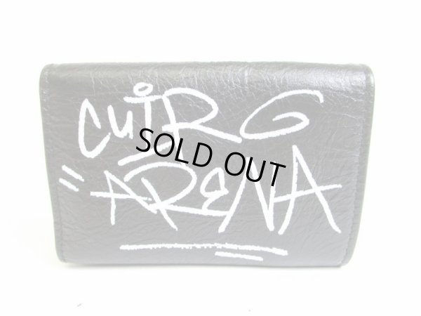 Photo2: BALENCIAGA Graffiti Black Leather Trifold Mini Wallet Purse #7741