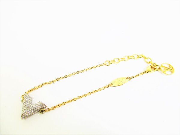 Photo1: LOUIS VUITTON Gold Platd Essential V Bracelet Small Size #7746
