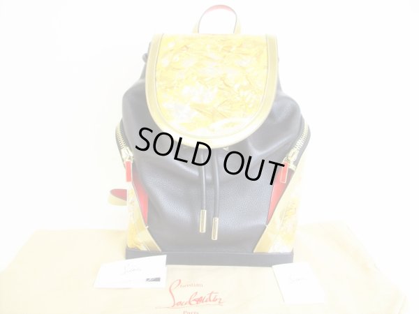 Photo1: Christian Louboutin Black and Gold Leather Backpack Bag Purse #7780