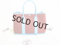 HERMES Toile Canvas Togo Leather Hand Bag Purse Garden Party TPM #7782