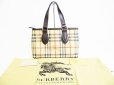 Photo1: BURBERRY Hymarket Check Brown PVC Hand Bag Tote Bag Purse #7785 (1)