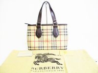 BURBERRY Hymarket Check Brown PVC Hand Bag Tote Bag Purse #7785