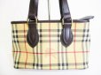 Photo2: BURBERRY Hymarket Check Brown PVC Hand Bag Tote Bag Purse #7785 (2)