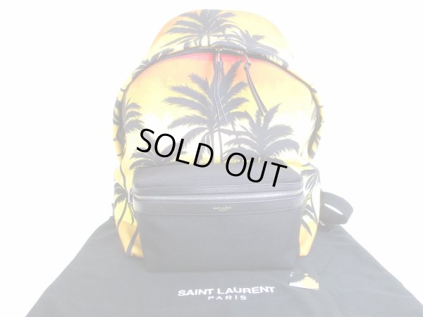 Photo1: Saint Laurent Paris YSL Palm Trees Canvas Black Leather Backpack Day pack #7809