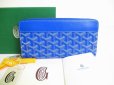 Photo1: GOYARD Herringbone Blue Leather Round Zip Long Wallet Matignon GM #7832 (1)