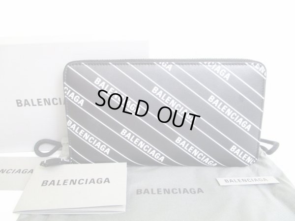 Photo1: BALENCIAGA Everyday Black White Leather Round Zip Wallet #7835