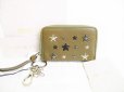 Photo1: Jimmy Choo Metal Stars Khaki Leather Round Zip Key Case Card Case #7847 (1)