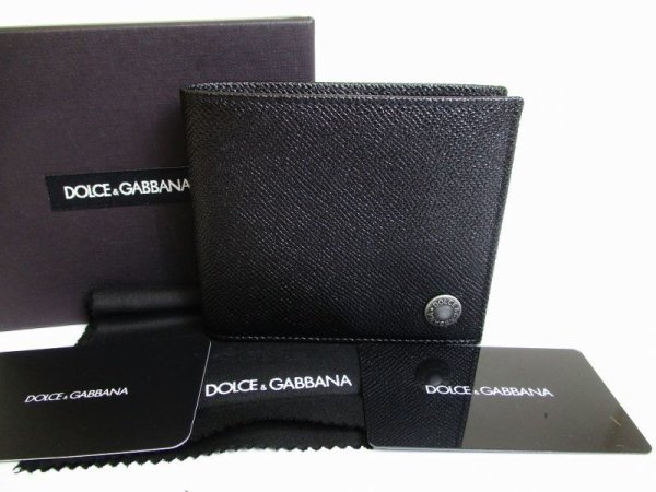 Photo1: DOLCE&GABBANA Black Leather Bifold Bill Wallet Purse #7863