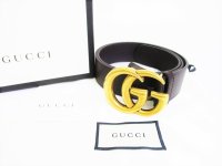 GUCCI GG Marmont Gold Buckle Brown Leather Belt Waist Size 81-91 #7894