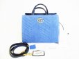 Photo1: GUCCI Limited Japan GG Marmont Blue Denim Hand Bag w/Strap #7914 (1)