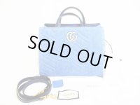 GUCCI Limited Japan GG Marmont Blue Denim Hand Bag w/Strap #7914