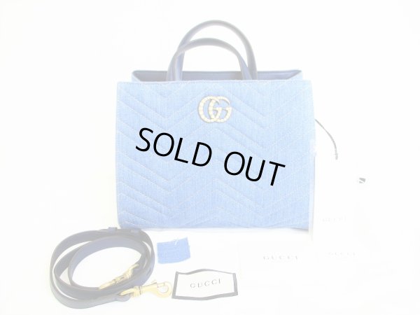 Photo1: GUCCI Limited Japan GG Marmont Blue Denim Hand Bag w/Strap #7914