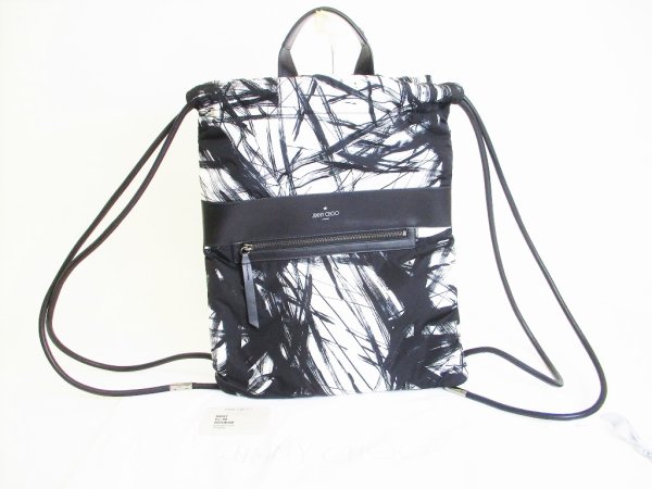 Photo1: Jimmy Choo White and Black Nylon Back Pack Day Pack Purse #7917