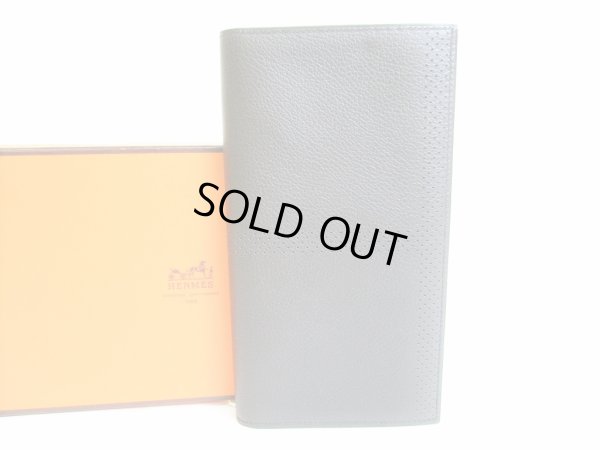 Photo1: HERMES Light Black Veau Swift Leather Bifold Long Bill Wallet MC2 Fleming #7973