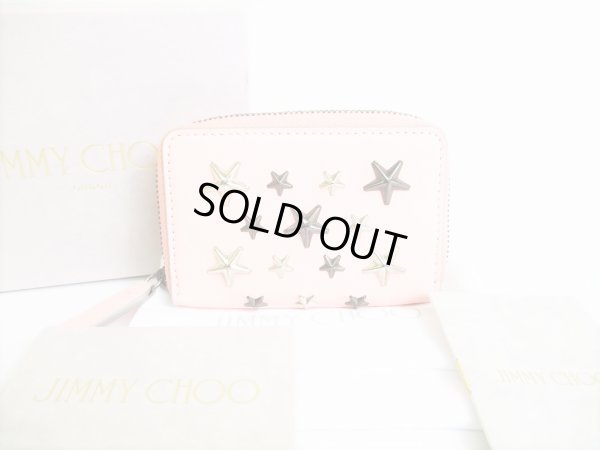 Photo1: Jimmy Choo Metal Stars Pink Leather Round Zip Coin Purse #7979