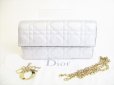 Photo1: Christian Dior Silver Leather Lady Dior Cannage Chain Wallet #7982 (1)