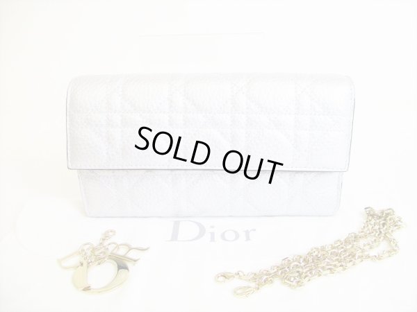 Photo1: Christian Dior Silver Leather Lady Dior Cannage Chain Wallet #7982