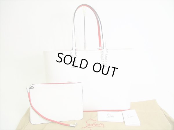 Photo1: Christian Louboutin White Leather Cabata Tote Bag Shopping Bag Purse #7983