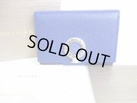 BVLGARI Logo Clip Blue Leather Business Card Case Card Holder #8020