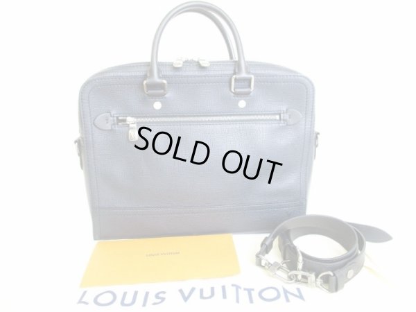 Photo1: LOUIS VUITTON Utah Navy Blue Leather Business Bag Briefcase w/Strap Canyon #8025