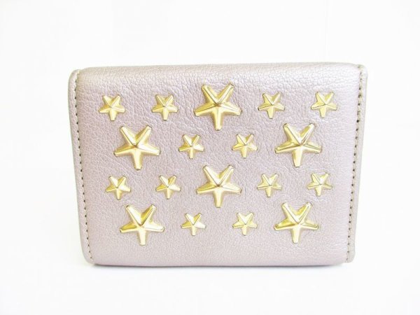 Photo2: Jimmy Choo Metal Stars Gray Leather Trifold Wallet Compact Wallet #8028