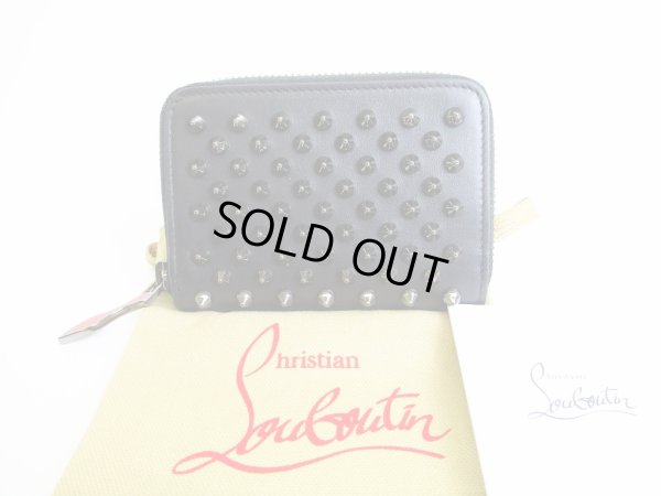 Photo1: Christian Louboutin Panettone Black Leather Round Zip Coin Purse #8048