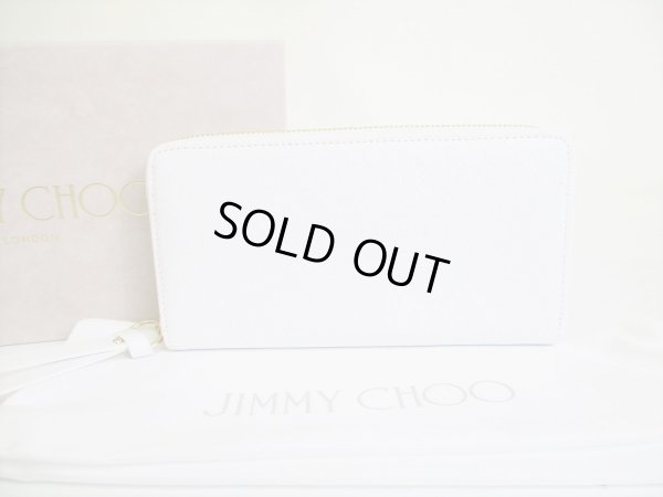 Photo1: Jimmy Choo Logo Motif Pippa White Leather Round Zip Wallet #8050