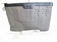 Jimmy Choo Embossed Stars Gray and Black Leather Clutch Bag #8059