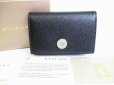 Photo1: BVLGARI Black Grain Calf Leather Business Card Case Card Holder #8080 (1)