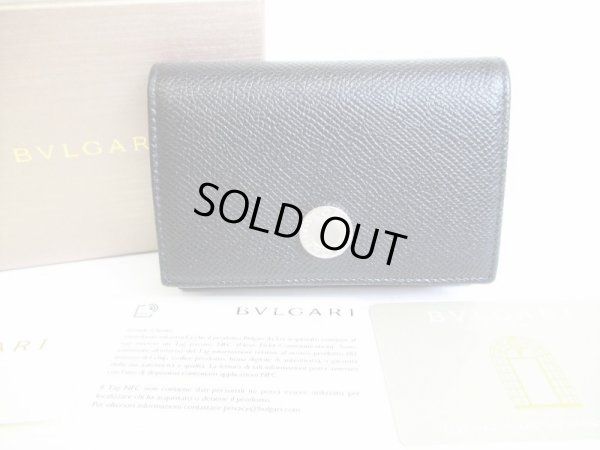 Photo1: BVLGARI Black Grain Calf Leather Business Card Case Card Holder #8080