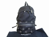 Saint Laurent Paris YSL Stars Patchwork Black Canvas Backpack Day Pack #8085