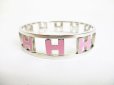 Photo2: HERMES Silver Plated Pink Bracelet Reversible H Bangle #8099 (2)