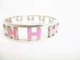 Photo3: HERMES Silver Plated Pink Bracelet Reversible H Bangle #8099