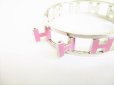 Photo6: HERMES Silver Plated Pink Bracelet Reversible H Bangle #8099