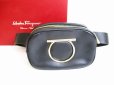 Photo1: Salvatore Ferragamo Gancini Black Leather Waist Pack Body Bag #8102 (1)