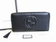 Photo1: GUCCI Interlocking G Black Leather Round Zip Long Wallet #8110 (1)