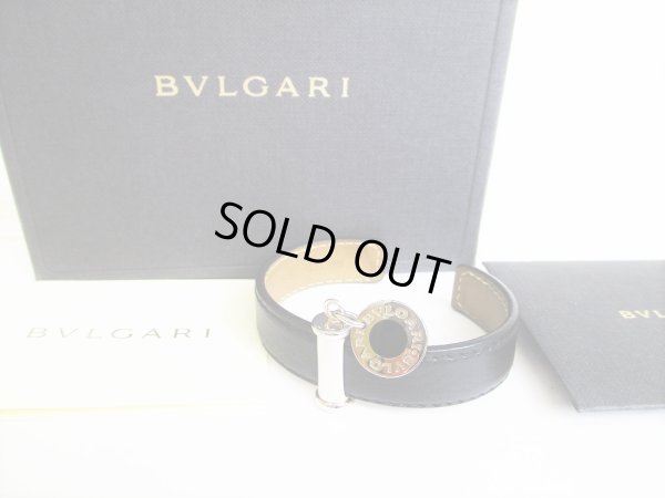 Photo1: BVLGARI BVLGARIBVLGARI Black Leather Bracelet Bangle #8129