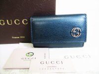 GUCCI Interlocking G Metallic Blue Leather 6 Pics Key Cases #8137