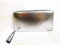 Jimmy Choo Silver Metallic Calf Leather Round Zip Wallet #8148